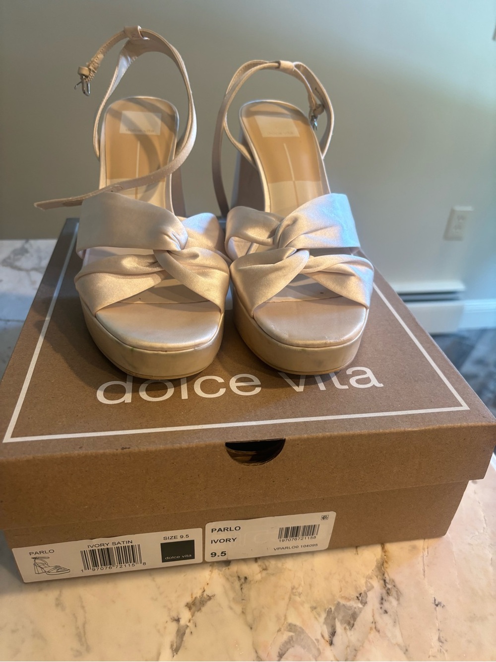 Dolce Vita Parlo Ivory Satin Platform Sandals